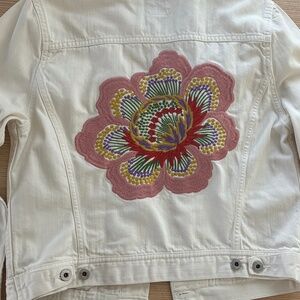 Lucky Brand embroidered white denim jacket